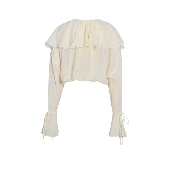 Magali Beige Dotted Mesh Ruffle Top - Picture 3 of 12